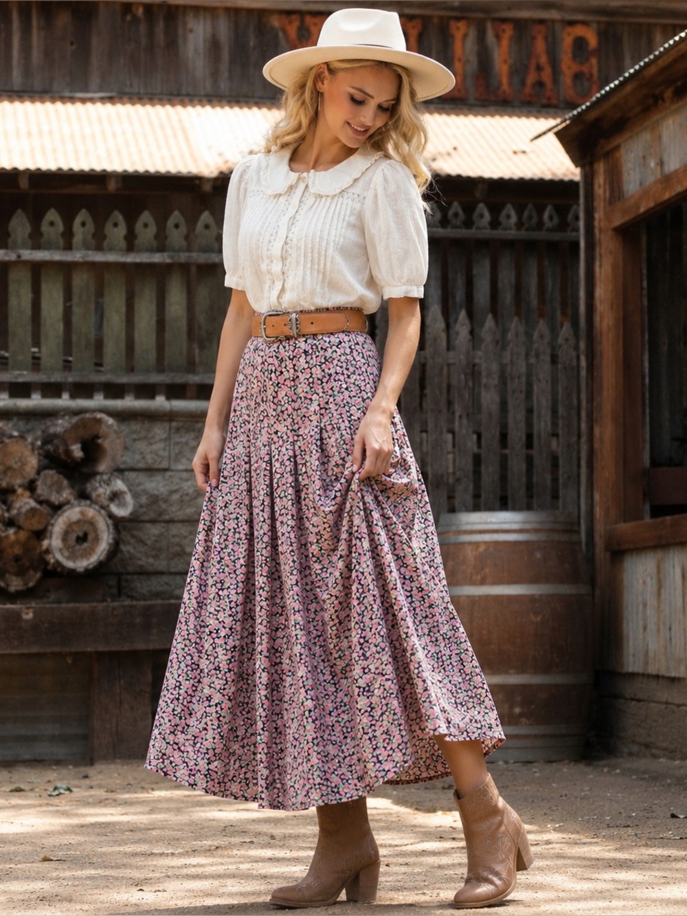 Vintage 90s Components Pink Floral Ankle Maxi Skirt Cottagecore Boho Romantic 8 - Picture 1 of 12